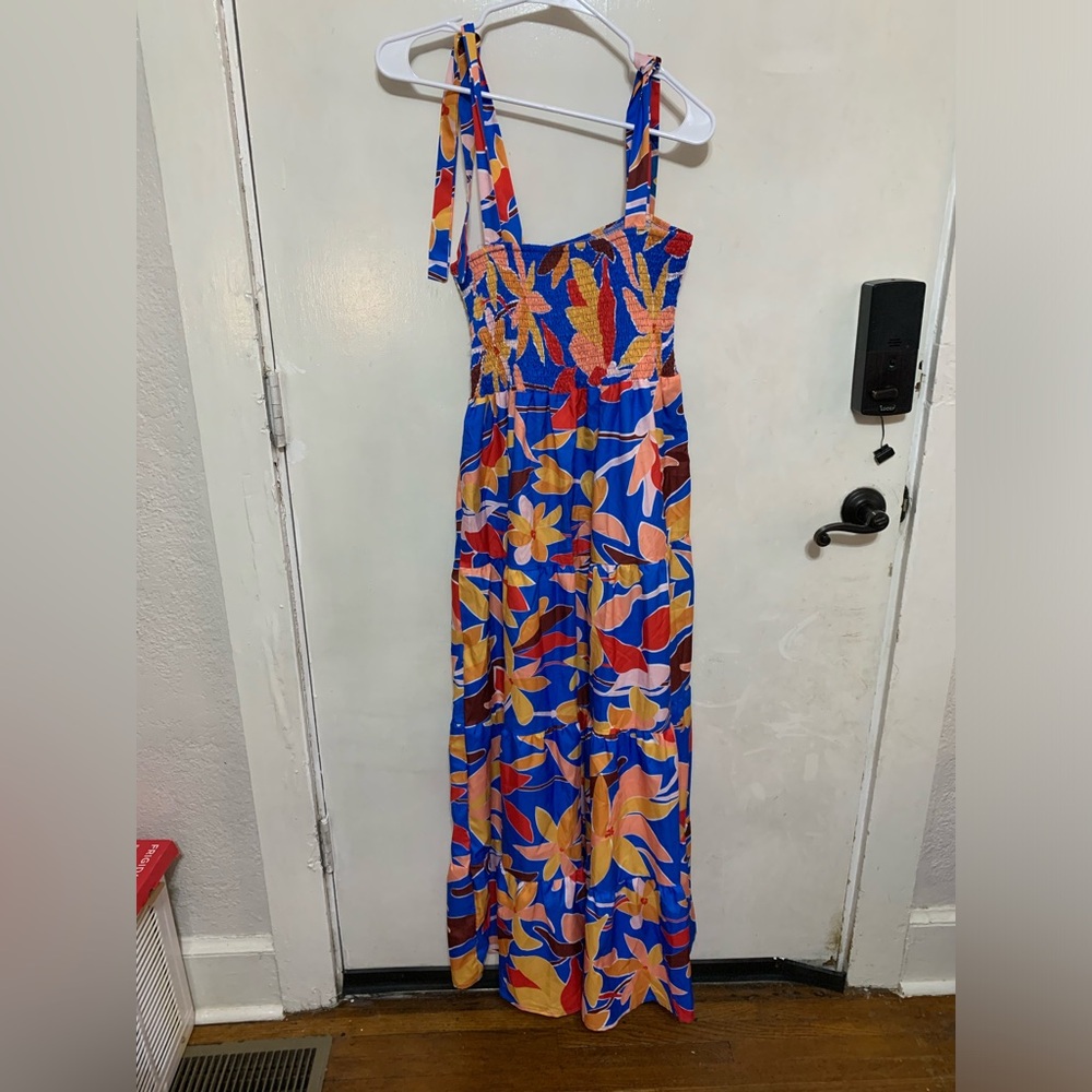 Blue Floral Midi Summer Dress